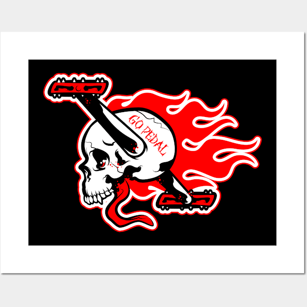 Mountain Biking - Go Pedal Skull & Flames Wall Art by pedalhead